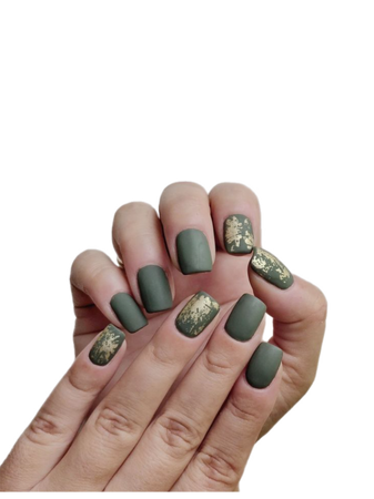 olive green gold manicure