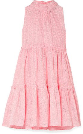 Erica Ruffled Broderie Anglaise Cotton Mini Dress - Baby pink