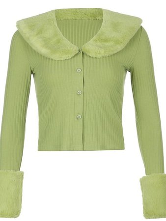 woman autumn winter knitted sweater with fur single-breasted fur collar warm cardigan women fashion knit sweater green slim blouse y2k retro fur 8438189 2021 – $58.51