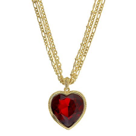 1928 Jewelry Red Crystal Heart Multi Chain Necklace