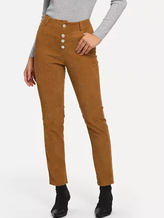 Button Front Corduroy Pants