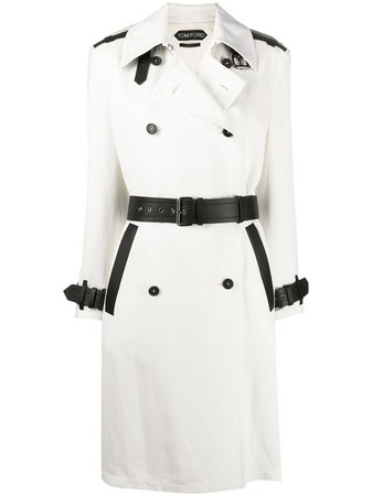 Tom Ford Stripe Detail Double Breasted Coat CP1503FAX032 White | Farfetch