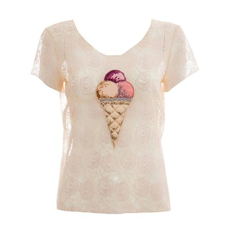Chanel Lace Top With Embellished Ice Cream Applique, Cruise 2004 For Sale at 1stdibs