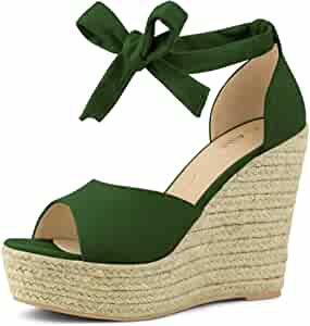 Amazon.com | Allegra K Women's Espadrilles Tie Up Ankle Strap Green Wedges Sandals 9 M US | Platforms & Wedges