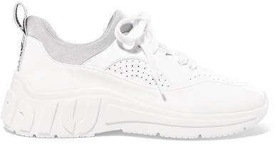 Neoprene-trimmed Patent-leather Sneakers - White