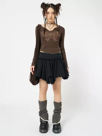 Flora Black Layered Asymmetrical Mini Skirt | Minga US