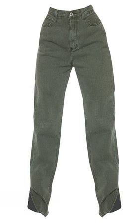 Olive Khaki  Raw Hem Split Hem Jeans | PrettyLittleThing USA