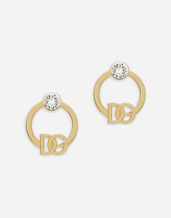 Hoop earrings with DG logo and rhinestones in Gold for Women | Dolce&Gabbana®