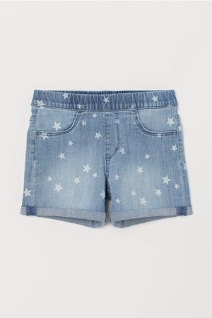 Patterned Denim Shorts - Light denim blue/stars - Kids | H&M US