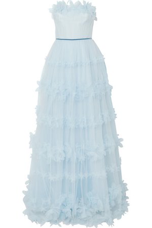 Marchesa Notte | Strapless appliquéd velvet-trimmed tulle gown | NET-A-PORTER.COM
