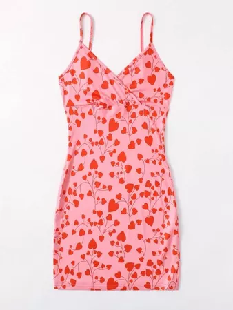 Surplice Neck Heart Dress | SHEIN USA pink