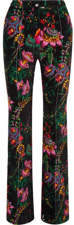 Floral-print Cotton-blend Velvet Slim-leg Pants - Black