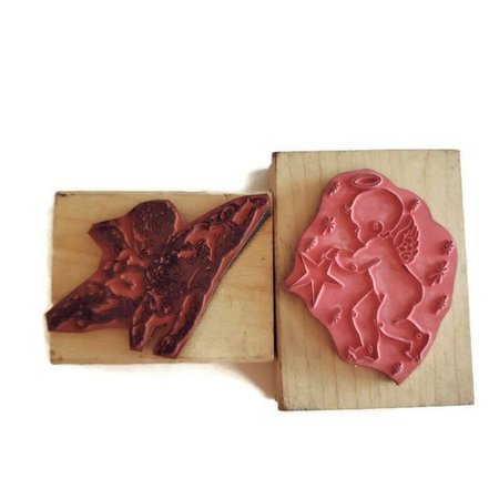 Lot of 2 Cherub Angels Wooden Rubber Stamps Stamps Happen Stamp Francisco - Stamps