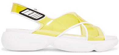Logo-embossed Rubber-trimmed Leather And Pvc Sandals - Yellow