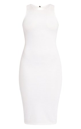 White Textured Rib Sleeveless Scoop Neck Midi Dress | PrettyLittleThing USA