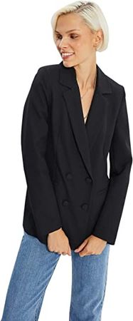 Trendyol Women Regular Double-Breasted Lapel Collar Woven Jacket at Amazon Women’s Clothing store