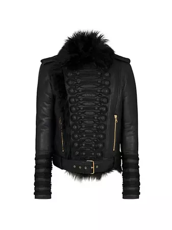 Shop Balmain Brandebourg Shearling Leather Jacket | Saks Fifth Avenue