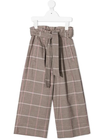 Shop brown Brunello Cucinelli Kids checked wide leg trousers with Express Delivery - Farfetch