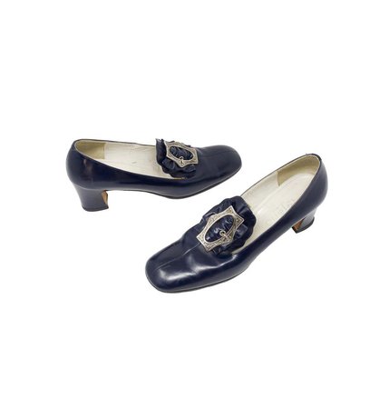Vintage 60s Lujano zapato hecho a mano. Bomba de cuero azul | Etsy