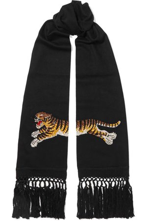 Gucci | Crystal-embellished wool and cashmere-blend scarf | NET-A-PORTER.COM
