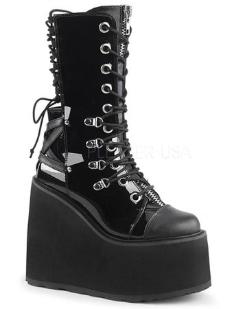 Black metallic platform boots
