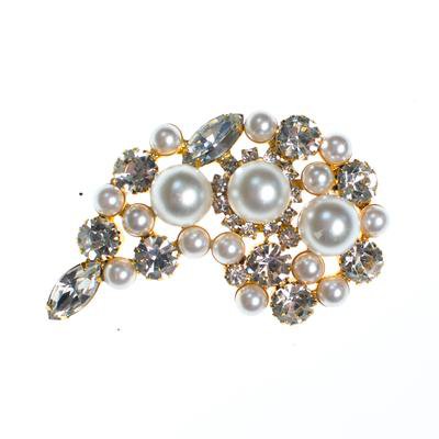 Vintage Huge Pearl and Diamante Crystal Paisley Style Brooch - Vintage Meet Modern