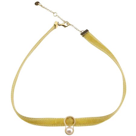 Nathalie Jean Contemporary Pearl 18 Karat Yellow Gold Velvet Choker Necklace For Sale at 1stDibs