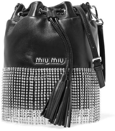 London Night Crystal-embellished Leather Bucket Bag - Black