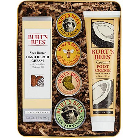Amazon.com: Burt's Bees Classics Gift Set, 6 Products in Giftable Tin - Cuticle Cream, Hand Salve, Lip Balm, Res-Q Ointment, Hand Repair Cream and Foot Cream