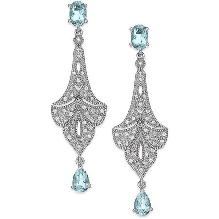 Aquamarine (1-3/8 ct. t.w.) and Diamond (1/8 ct. t.w.) Chandelier Earrings