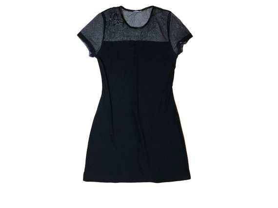 90s Mesh Panel Top Black Mini Dress A-line // Transparent | Etsy