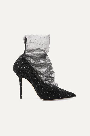 Black Lavish 100 glittered tulle and suede pumps | Jimmy Choo | NET-A-PORTER