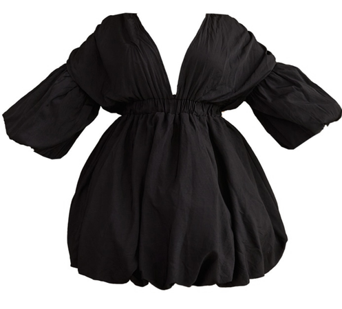 black puffy sleeve dress