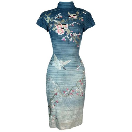 S/S 2003 Gucci by Tom Ford Runway Blue Japanese Cherry Blossom Mini Dress For Sale at 1stDibs