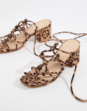 Public Desire Freya leopard knot detail tie up heeled sandals | ASOS