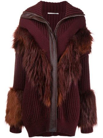 Red Stella McCartney Faux Fur Trimmed Cardi-coat | Farfetch.com