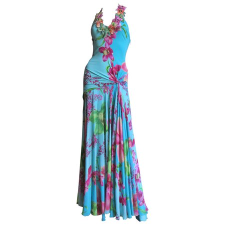 Versace Silk Maxi Dress with Elaborate Embroidery