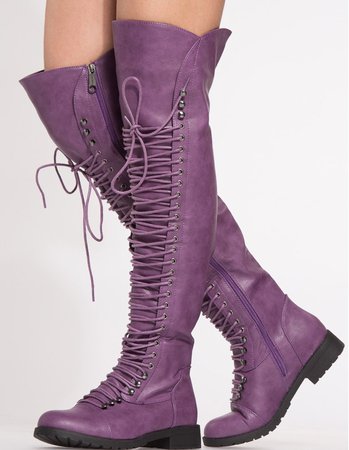 Purple Knee High Combat Boots