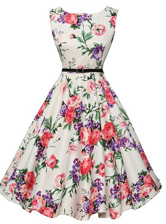 Women's Floral Going out Vintage A Line Dress - Floral White, Print Summer White L XL XXL 2019 - Can $15.46