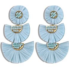 Amazon.com: Statement Earrings Bead Raffia Palm Bohemian Drop Dangle Earrings for women (Light Blue): Clothing, Shoes & Jewelry