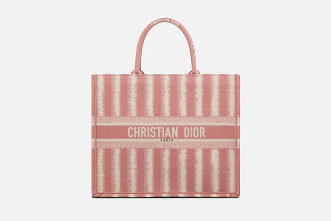 Dior Book Tote Pink D-Stripes Embroidery - Bags - Women's Fashion | DIOR