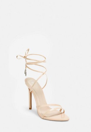Nude Pointed Toe Lace Up Heeled Sandals | Missguided