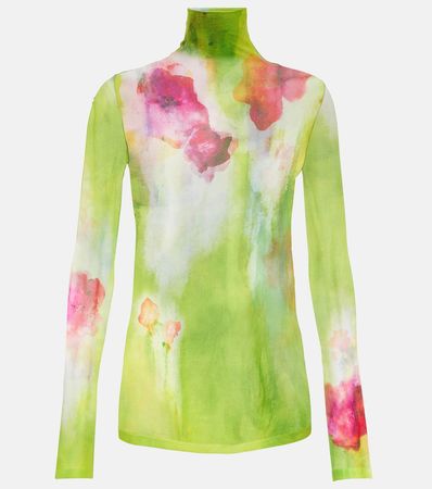 Floral Knitted Turtleneck Top in Green - Acne Studios | Mytheresa