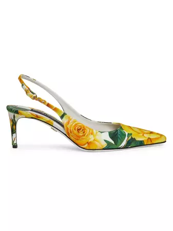 Shop Dolce&Gabbana Yellow Rose 60MM Cotton Slingback Pumps | Saks Fifth Avenue