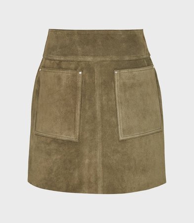 Elm Khaki Suede Mini Skirt – REISS