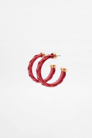LEATHER HOOP EARRINGS SPECIAL EDITION - Coral pink | ZARA United States