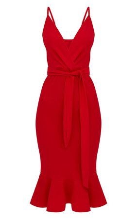 Red Strappy Tie Waist Fishtail Midi Dress. Dresses | PrettyLittleThing