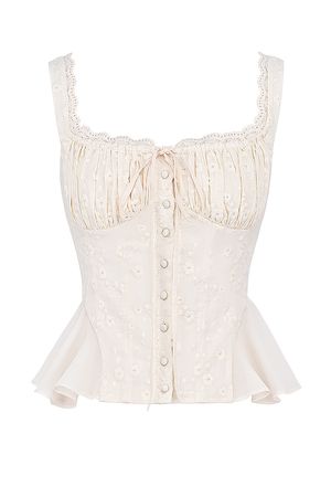 Clothing : Tops : 'Jean' Vintage Cream Broderie Anglais Peplum Top