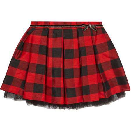 Girls' Pleated Plaid Skirt With Tulle Underlay - Walmart.com