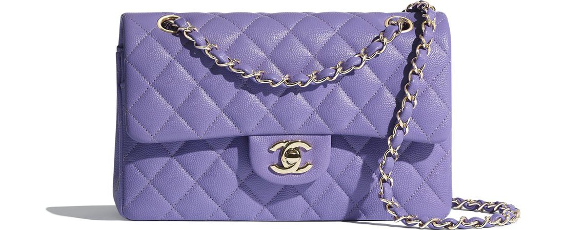 Classic Handbag, grained calfskin & gold-tone metal, purple - CHANEL
